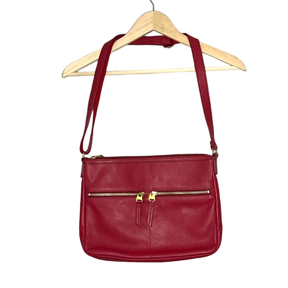 Fossil Elise Large Double Zip Leather Burgundy Crossbody purse
